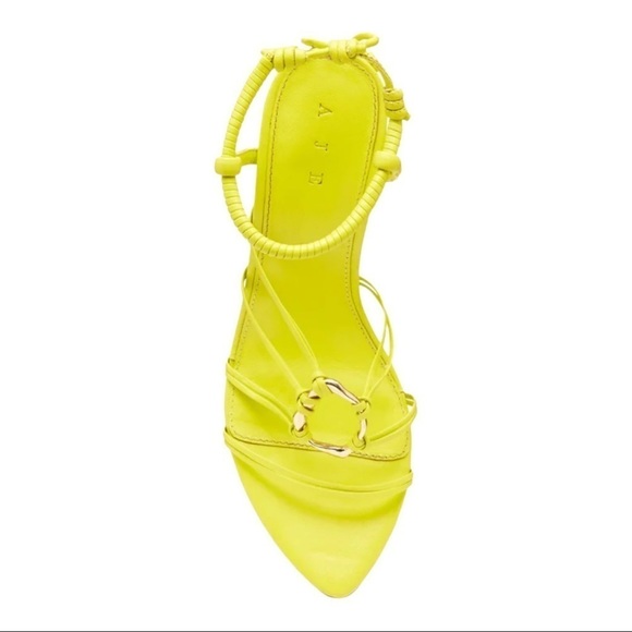 NIB AJE Mirage Leather Strappy Heel Sandal Size 7/37 Citrus Green - Picture 2 of 10